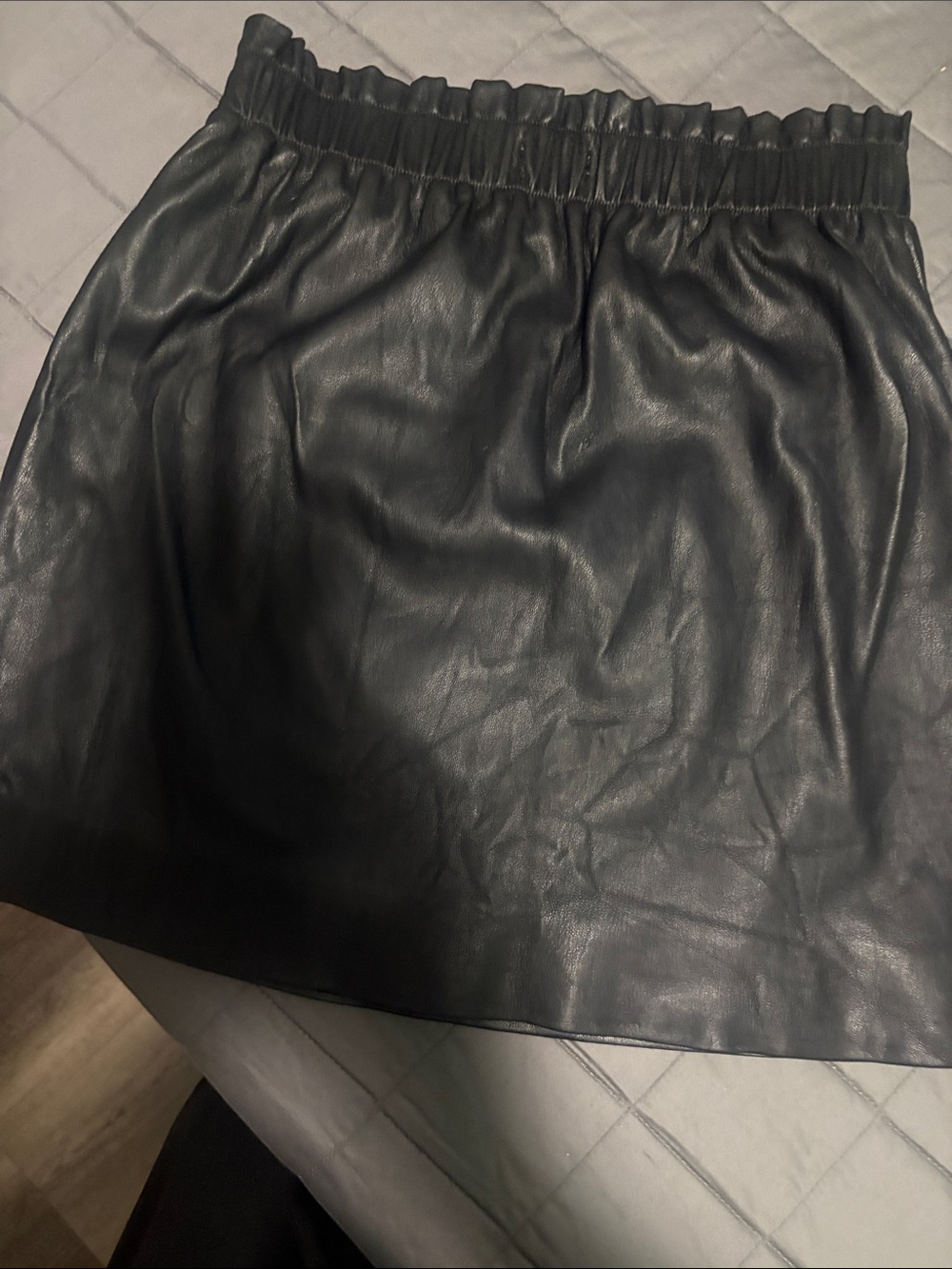 LOFT Black Faux Leather Mini Skirt with Elastic Waist